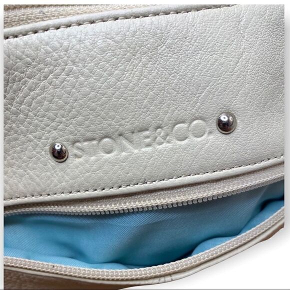 Stone & Co Womens Cream Leather Double Handles Classic Shoulder Handbag Purse - Picture 6 of 8